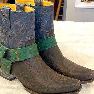 Old gringo color block saddle mid height leather snip square toe cowboy boot